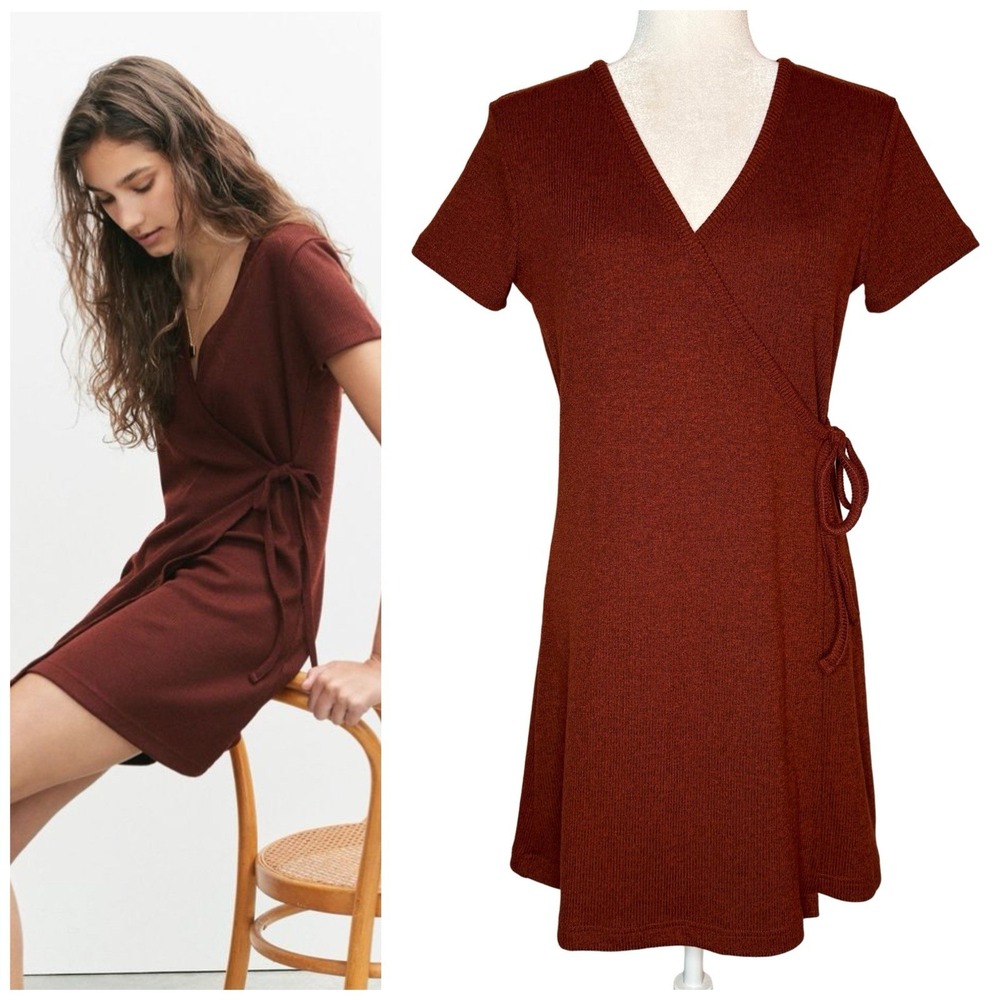 Madewell Cross Front Knit Dress Size M Burgundy Sweater Wrap Stretch Mini